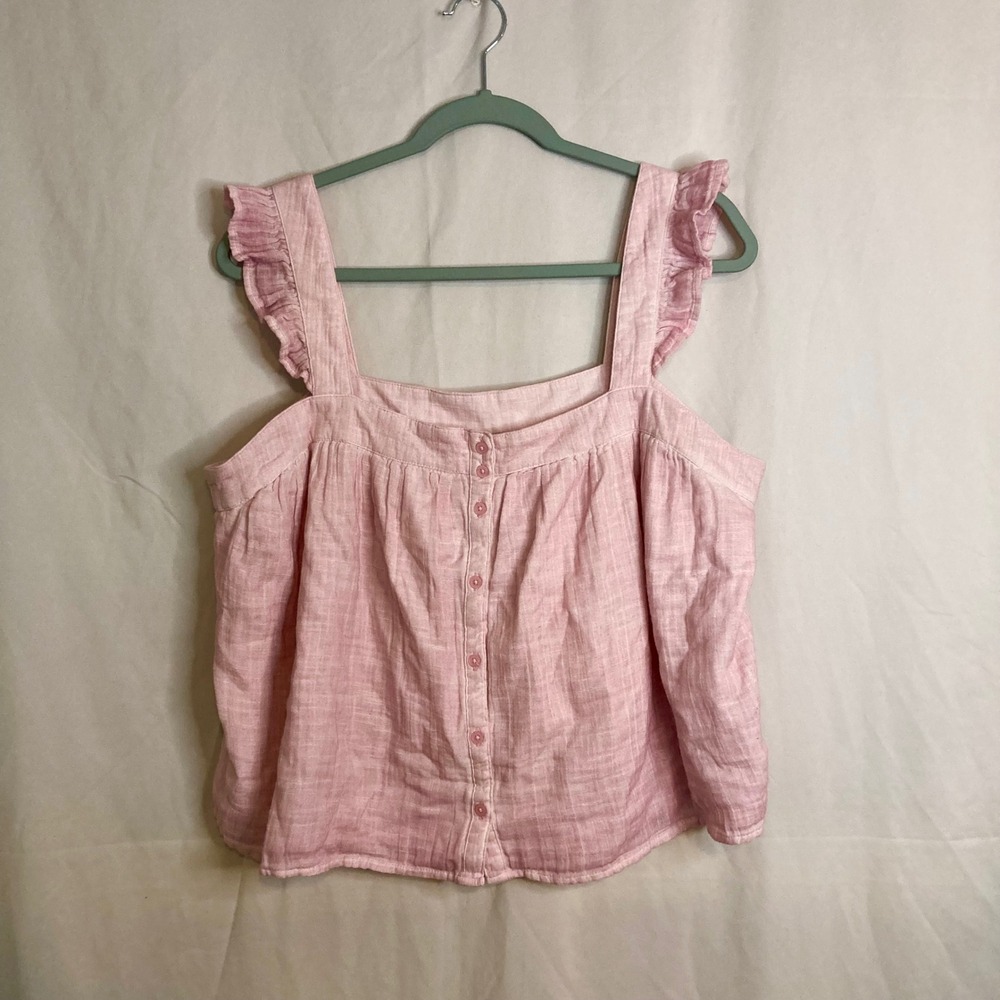 NWT Pink Ruffle Strap Button Front 100% Cotton Gauze Top True Craft XL Boho